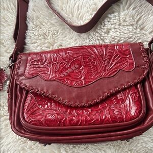 Elegant Red tooled Leather Women's Bag